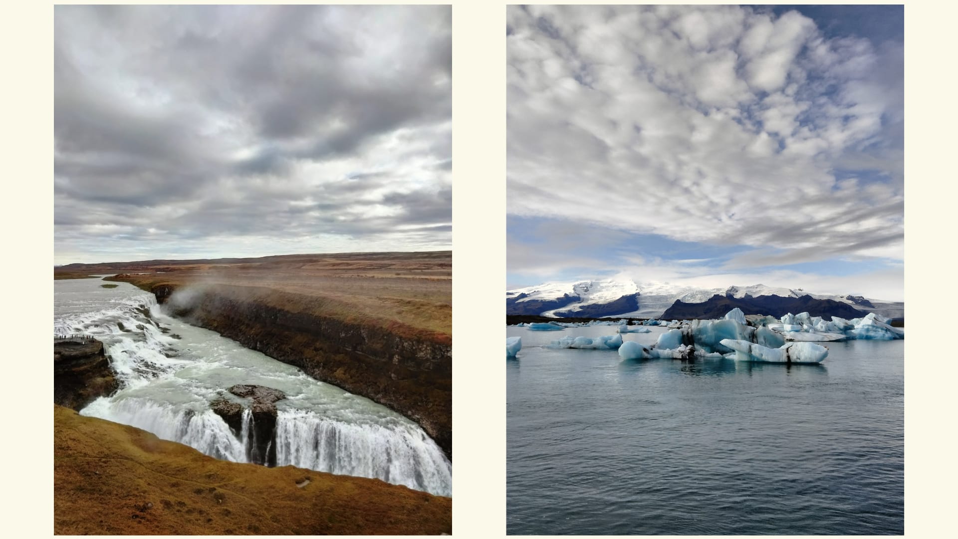 Icebergs in the water with mountains in the background
Description automatically generated